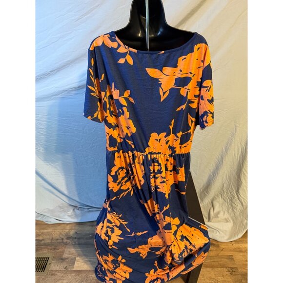 Nemidor Womens Plus Size 24 24W 3X Long Maxi Dress Navy Coral Floral Pockets - Picture 3 of 3